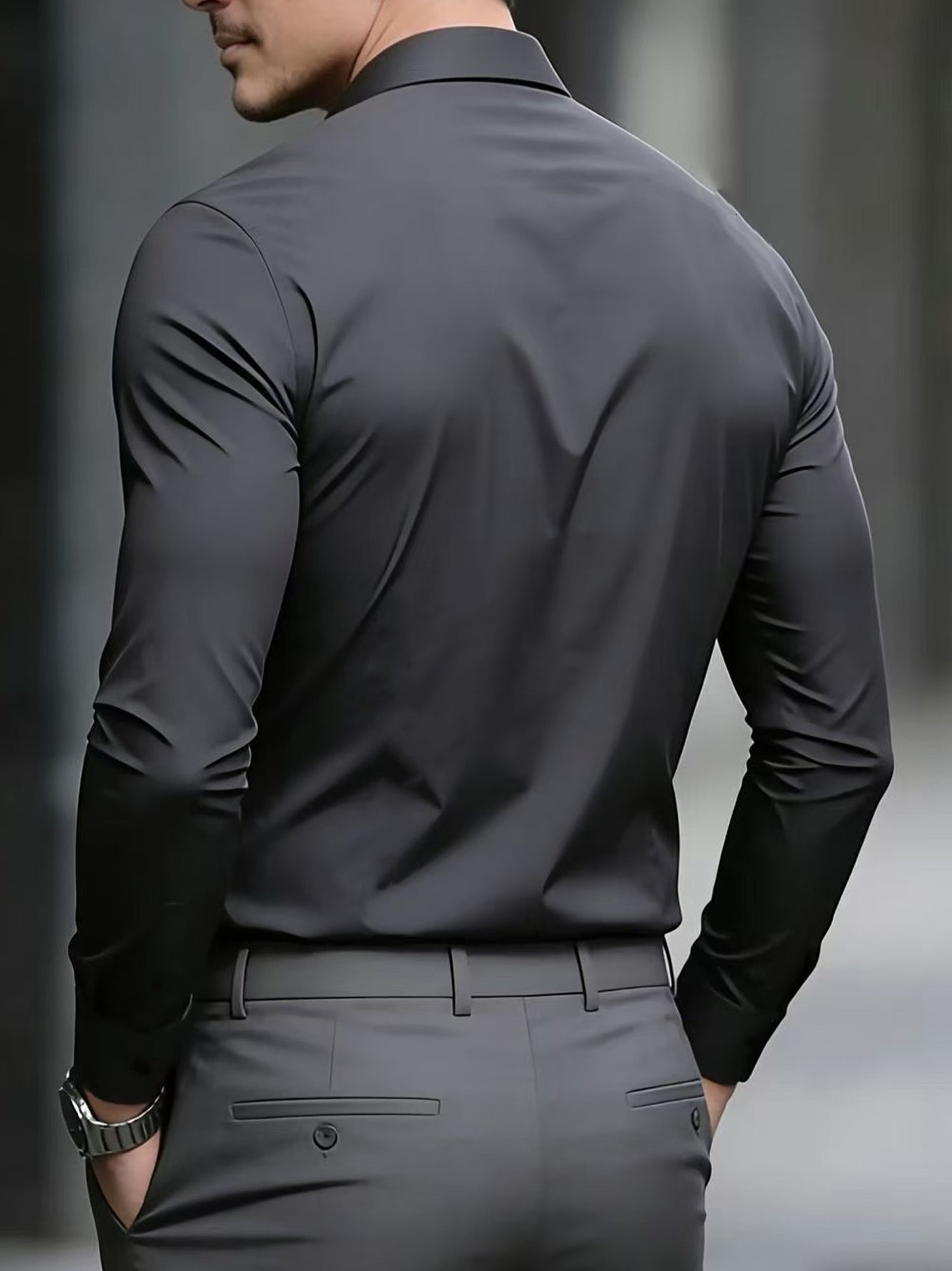 Men's Business Casual Shirt and Trousers Set - Polyester, All Season