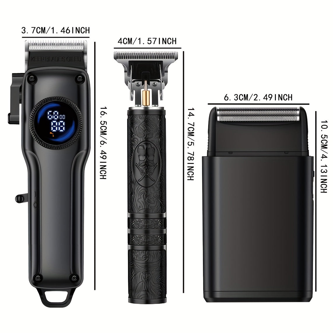 3pcs Professional Cordless Hair Clippers for Men, Includes Precision Hair Trimmer, Beard Trimmer T-Blade Detailer, Adjustable Cutting Lengths, Perfect Gift Set for Men Haircut, Beard, Ideal Gift for Men, Hair Clippers for Men