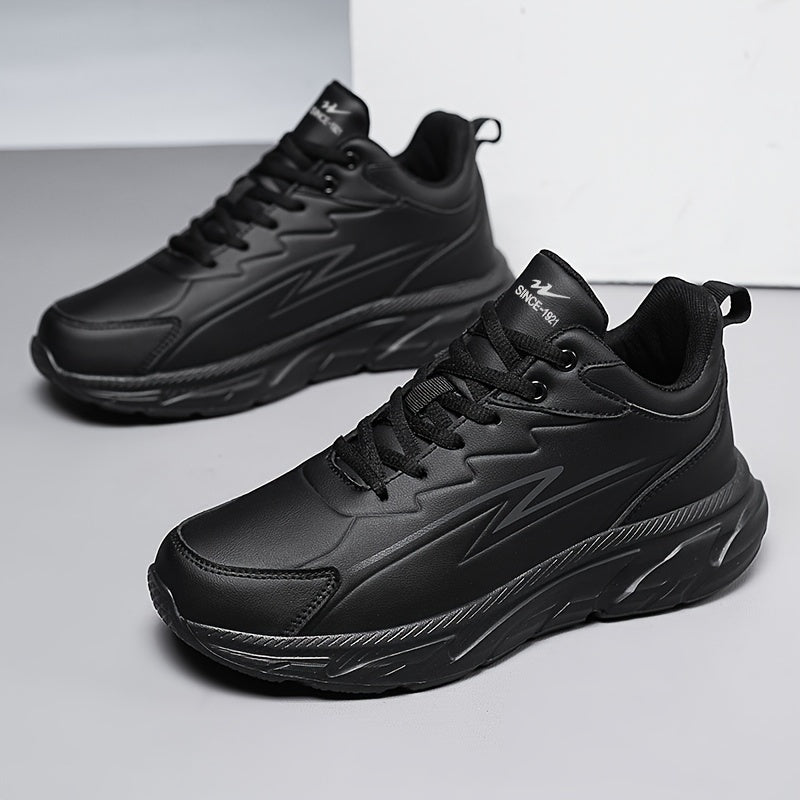 Men's Black Road Running Shoes - Casual Sporty Style, Durable Rubber Sole, Comfortable Fabric Lining, Low-Top Lace-Up Sneakers for All Seasons, Athletic Footwear|Lowtop Sneakers|Comfortable Lining