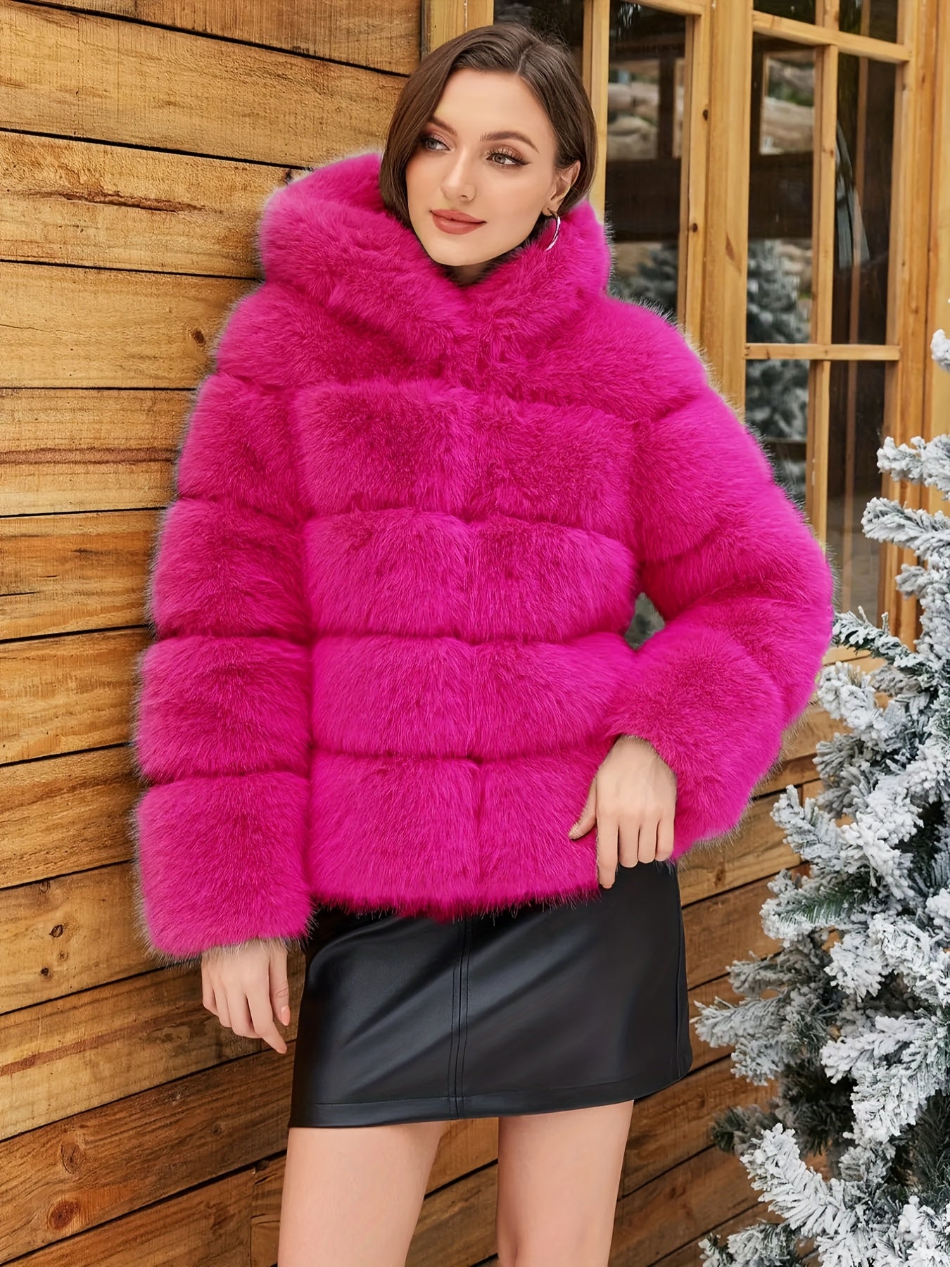 Women's Elegant White faux fur coat - Luxury Winter Outerwear with Single-Button Closure, Machine Washable Cold-Weather Jacket for Evening Events, Parties & Everyday - Chic Winter Coat for Women (Solid Color, O-Line Silhouett