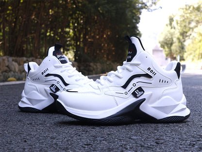 Men's high-top casual sports shoes fashion outdoor walking shoes for road running; lace-up wear-resistant versatile - ayq