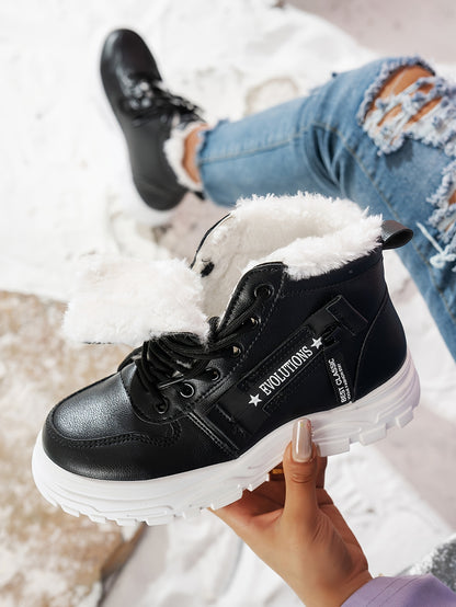 Կանացի ձմեռային ձնագնացքներ - Տաք երեսպատված, չսահող, բարձրակրունկ արտաքին ցանկացած առիթի համար կոշիկներ, ռիբավորված մեղմացնող ներդիրով, սև, իդեալական են ցուրտ եղանակի համար, ձմեռային կոշիկներ | Ոճային ձմեռային կոշիկներ | Դիմացկուն կոշիկներ