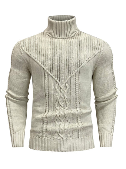 Men'S Casual Winter High Neck Turtleneck Sweater | Black Solid Color, Medium Stretch Fabric, Regular Fit, Hand Wash Only, Sleek Knitwear, Long Sleeve, Rib-Knit Detail