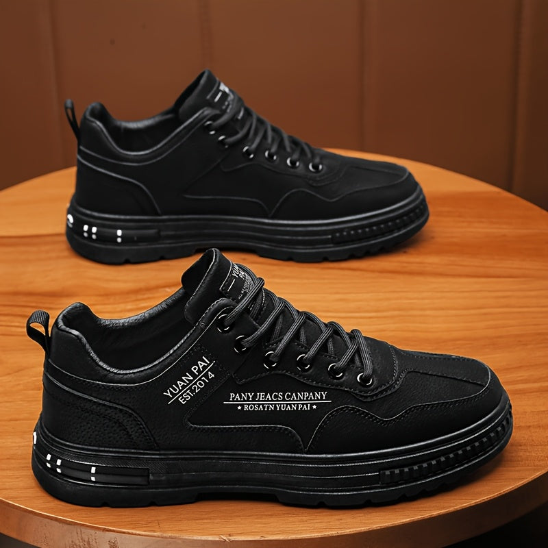 Men'S Fashion Sneakers, Casual All-Season Low Top Lace-up Shoes, Solid Color, Round Toe, Faux Upper & Inner, PVC Sole, Cloth Insole, Outdoor Streetwear