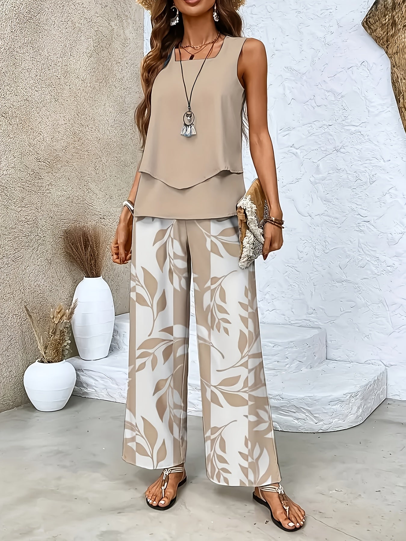 Elegant Sleeveless Cardigan and Floral Pants Set for Spring