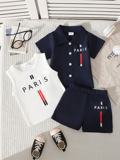 Baby Boy's 3-Piece Spring Summer Set with Paris Print