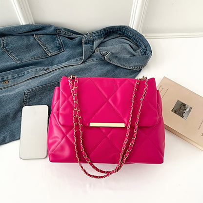 Women's Quilted Crossbody Bag - Adjustable Chain Strap, Zipper Closure, Spacious Casual Fashion Shoulder Bag, Durable Material, Urban Style, Ladies Handbag. Perfect for Daily Outings, Travel, Commuting, Dates, Shopping, and P