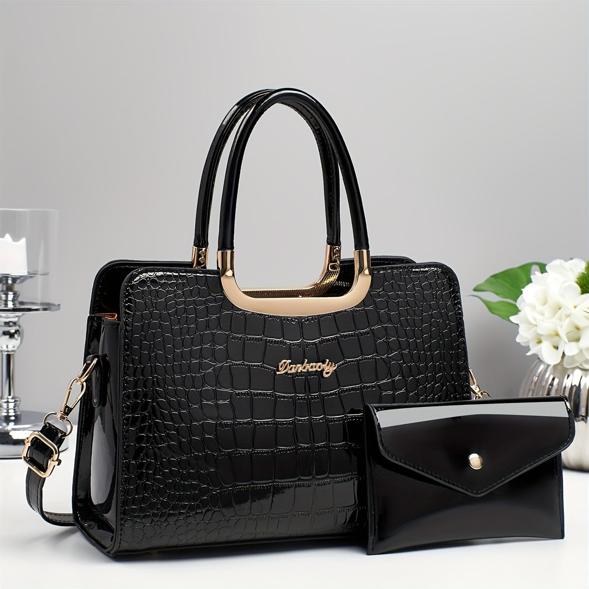 Նոր 2025 թվականի նորաձև կոկորդիլոսի նախշերով դաջված կանացի ձեռքի պայուսակ, ոճային փայլուն, թեթև, շքեղ մայրիկի պայուսակ