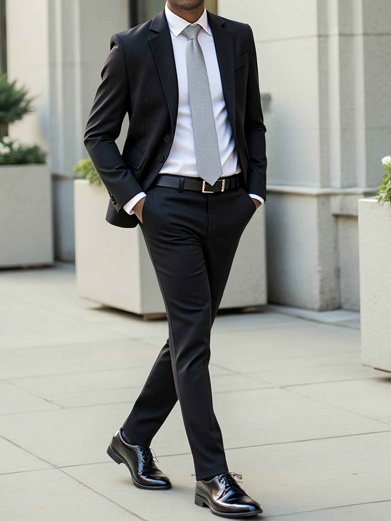 Men's Light Business Suit Set with Notch Lapel Blazer & Trousers