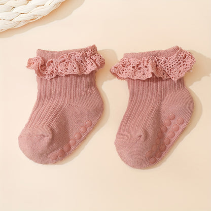 6 Pairs Baby Girl's Lace Short Crew Socks, Breathable Comfy Casual Socks Fashion Socks