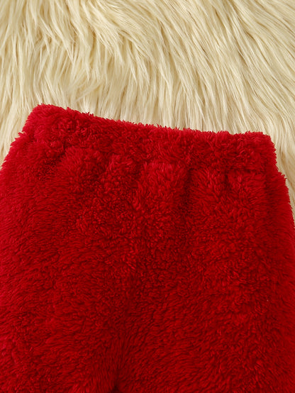 3 հատ աղջիկների ձմեռային տաբատների հավաքածու՝ երկար թևքերով բոդիով, կարմիր ժապավենով զարդարված կայծակաճարմանդով վերնաշապիկով + առօրյա առաձգական գոտկատեղով տաբատ, զբոսանքի համար