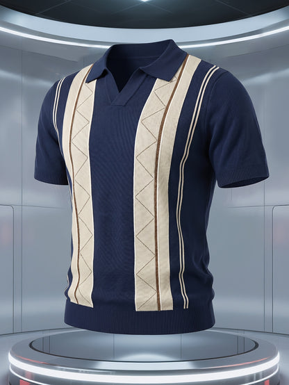 Men's Knit Short-Sleeve Polo Shirt with Breathable Mesh Design
