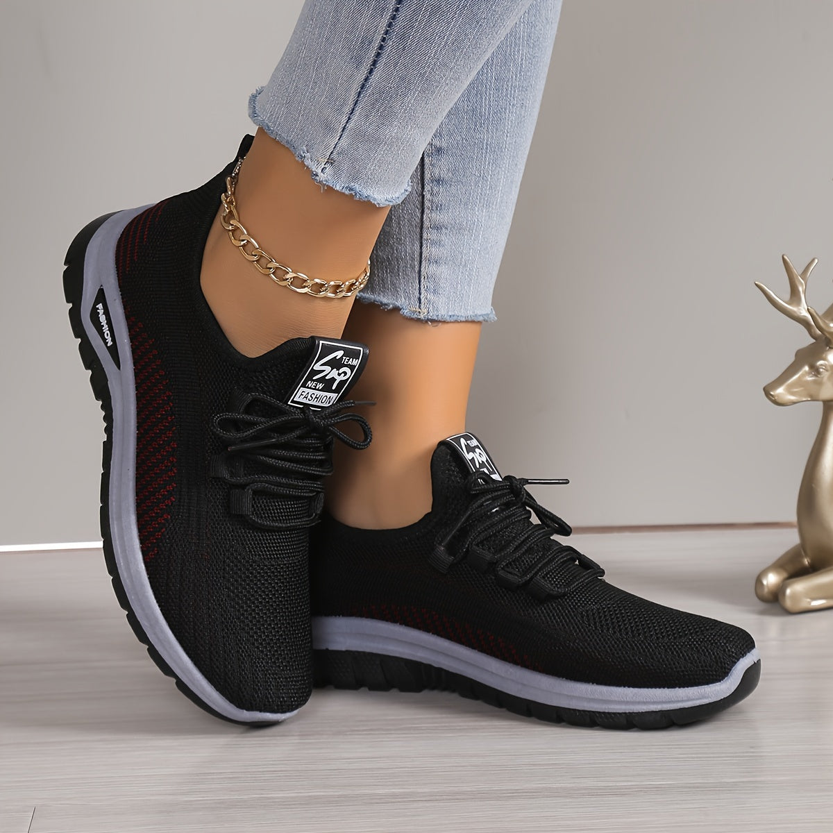 Women's Breathable Knit Platform Sneakers, Casual Lace Up Outdoor Shoes, Comfortable Low Top Running Shoes