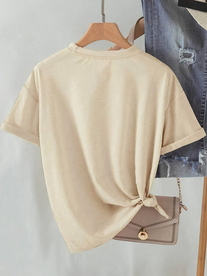 Chic Love Series Gradient Double Heart Graphic Tee for Women - Casual Retro Style, Round Neck Short Sleeve, Breathable Polyester, Machine Washable, in Black with Golden & White Hearts, Sizes S-XXL