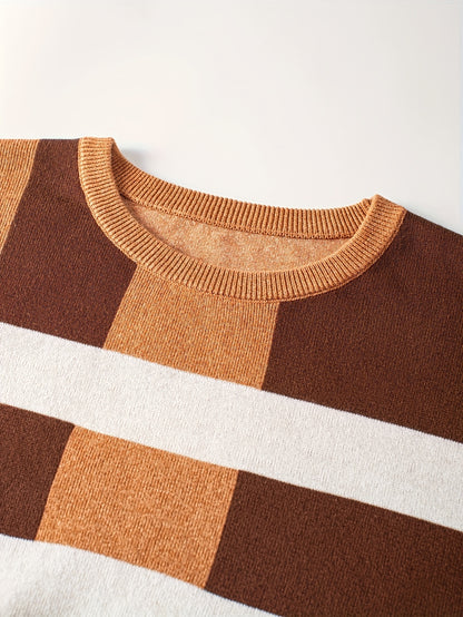 Men's Round Neck Casual Striped Warm Sweater Fashion Knit Pullover Top