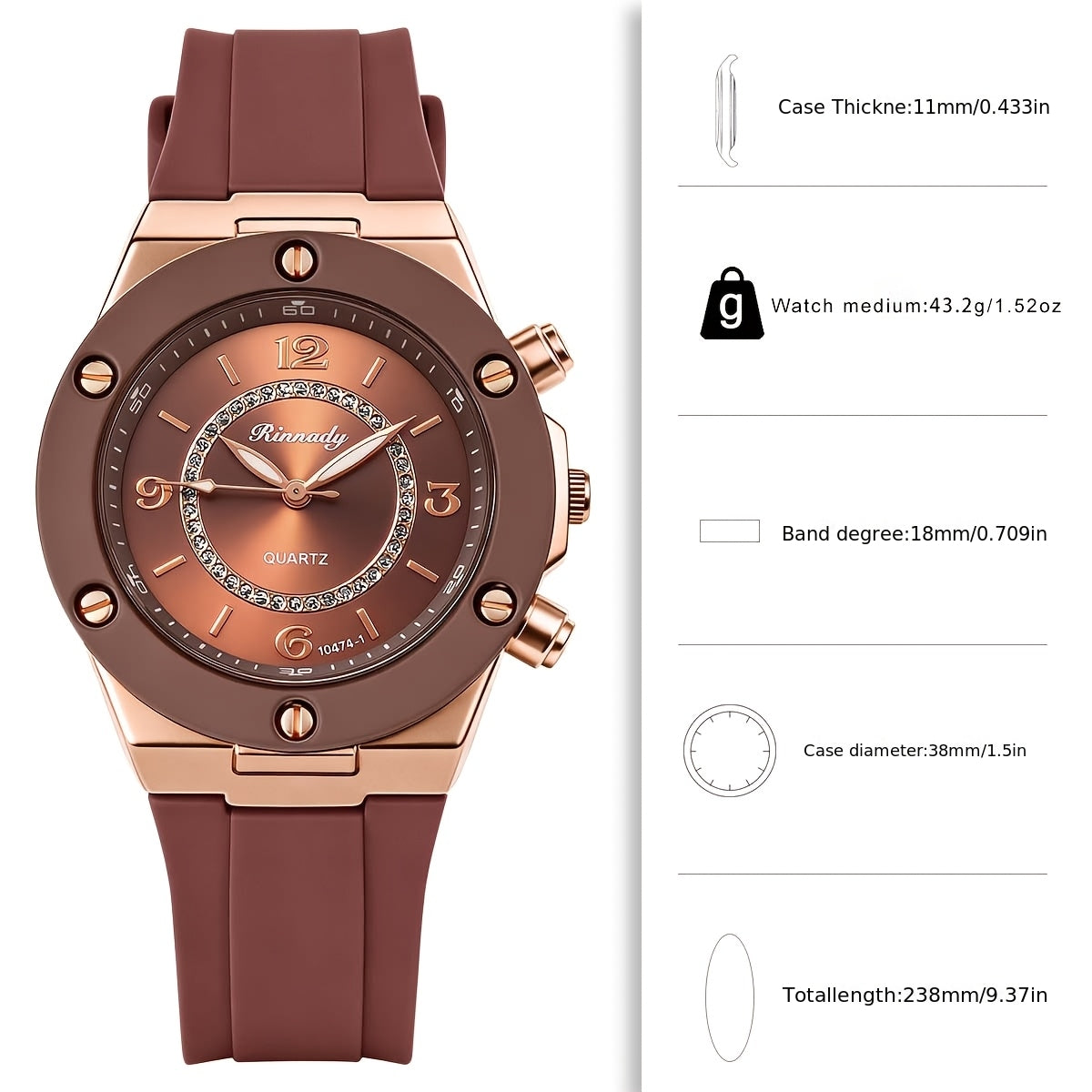 Women’s Silicone Strap Quartz Watch with Large Round Dial