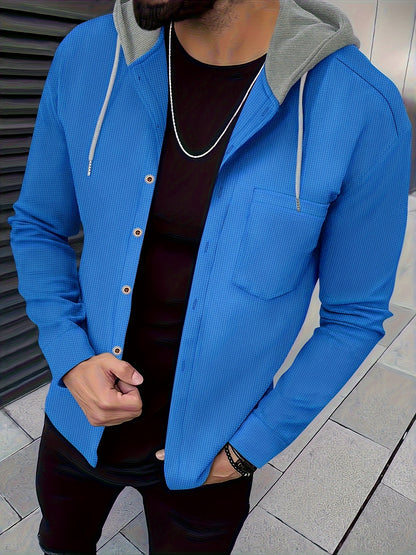 Men's Casual Hooded Jacket - Soft, Breathable Polyester with Button-Up Design & Pockets | Perfect for Spring, Fall & Outdoor Activities, Long Sleeve, Fashion, Daily, Leisure Style, Conventional Version