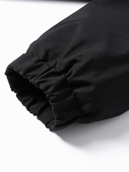 Men'S Stylish Black Hooded Windbreaker Jacket with Zipper Pockets - Casual, Loose Fit, Long Sleeve, Polyester Lining, Perfect for Spring and Fall, Casual Wear Jacket|Hooded Jacket|Zippered Jacke