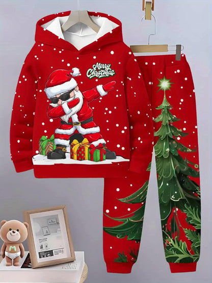 Christmas Santa Boy Fashion 3D Printed Casual Pullover Sweatshirt Spring Autumn Long Sleeve Sports Shirt, Regular Fit for Boys A 5 and Up; Outdoor Singing Shirt and Pants Set for Boys, Perfect for Outdoor
