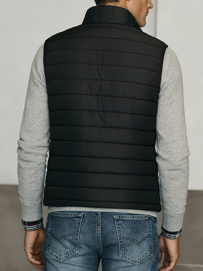 Men's Fashion Vest, Spring/Autumn Outerwear, Trendy Padded Jacket, Suitable for Daily and Outdoor Wear - ayq