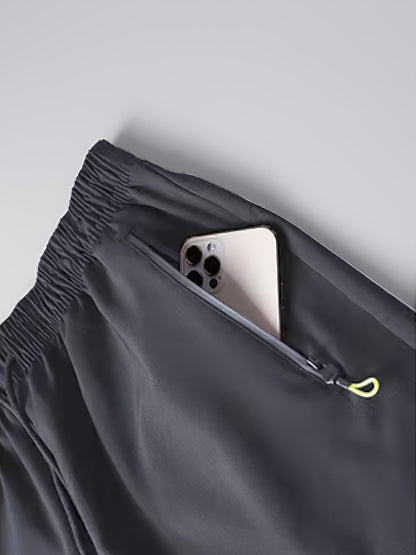 Stylish Men'S Graphic Print Shorts - Elastic Waist, Zipper Pockets, Breathable Fabric, Active Fit, Summer Essentials, Comfortable Drawstring Design