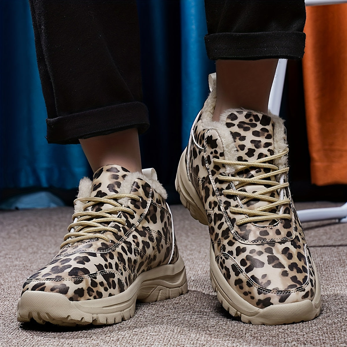 Women'S Winter Snow Boots - Thickened Fleece-Lined High-Top Outdoor Shoes with Leopard Print, Lightweight & Durable MD Sole for Cold Weather, Hiking, and Casual Wear, Winter Boots, Hiking Footwear, Stylish Winter Footwear, Pl