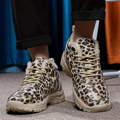 Women'S Winter Snow Boots - Thickened Fleece-Lined High-Top Outdoor Shoes with Leopard Print, Lightweight & Durable MD Sole for Cold Weather, Hiking, and Casual Wear, Winter Boots, Hiking Footwear, Stylish Winter Footwear, Pl