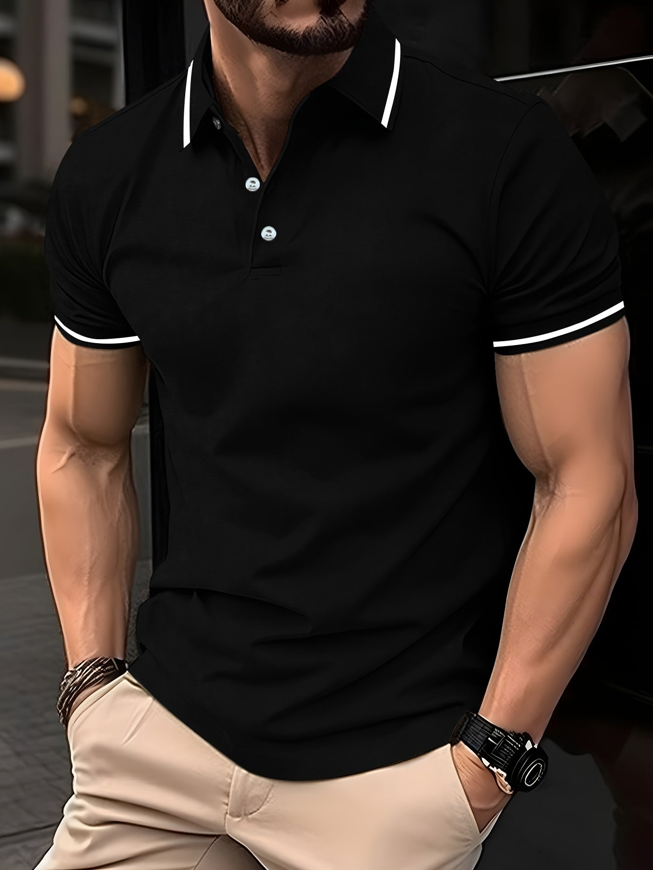 Men's Solid Golf Shirt, Casual Short Sleeve Lapel Shirt For Summer Outdoor
