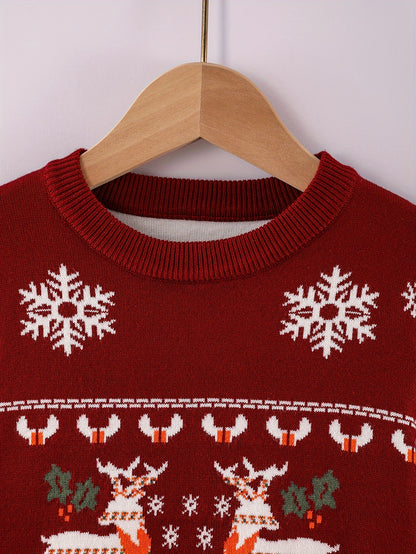 Boys' Sweater Christmas Autumn Winter Casual Fashion Sweet Romantic Loose Comfortable Round Neck Pullover Suitable for Daily Wear, Vacation, and School Knitwear