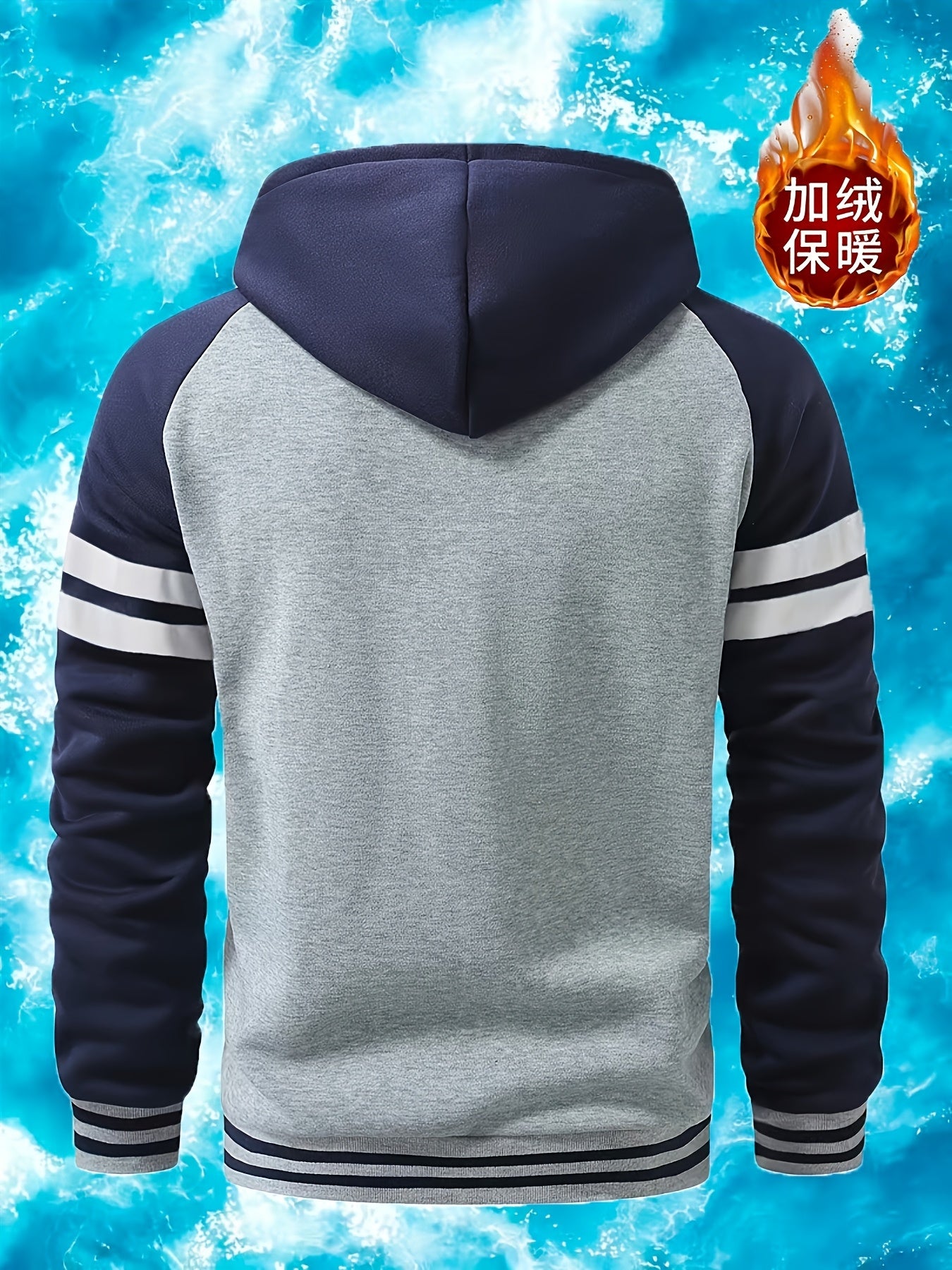 Men's 2025 Autumn East New Zipper Hoodie - Black & Grey Color-Block Contrast with White Piping, Full-Zip Closure, Chest Pocket & Adjustable Hood, Casual Streetwear for Teen Boys & Young Men, Durable Everyday Outerwear