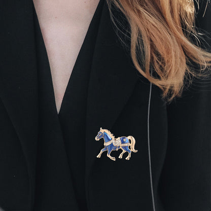 1pc Enamel Dripping Oil Inlaid Rhinestone Pony Fashion Brooch | Creative Ethnic Style Horse Badge Pin, High-End Design Couple Accessories, Exquisite Suit Corsage Party Decoration, Suitable for Christmas, Year of the Horse, Eq
