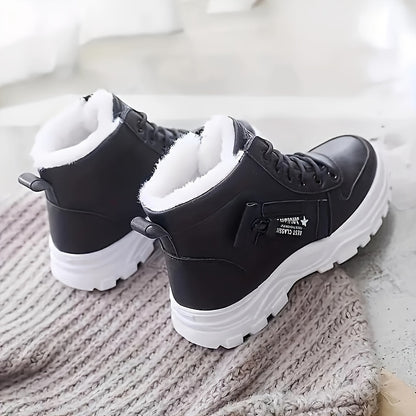 Women's Platform Ankle Boots, Trendy Plush Lined High Top Sneakers, Winter Warm Boots