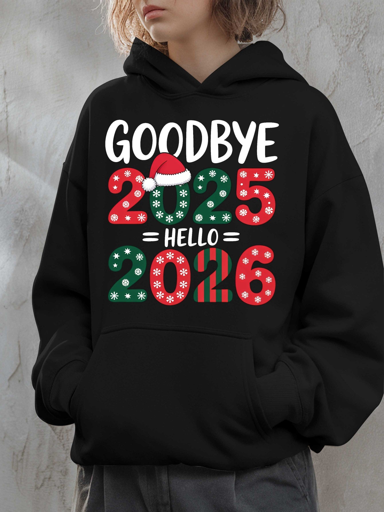 Women'S Hoodie - Goodbye 2025 Hello 2026 Sweatshirt with Christmas Countdown Design, Beige Pullover Hoodie, Front Pocket for Fall/Winter, Cozy Long Sleeve Sweater for New Year'S Eve & Everyday Winter Outfits - Perfect Gift fo