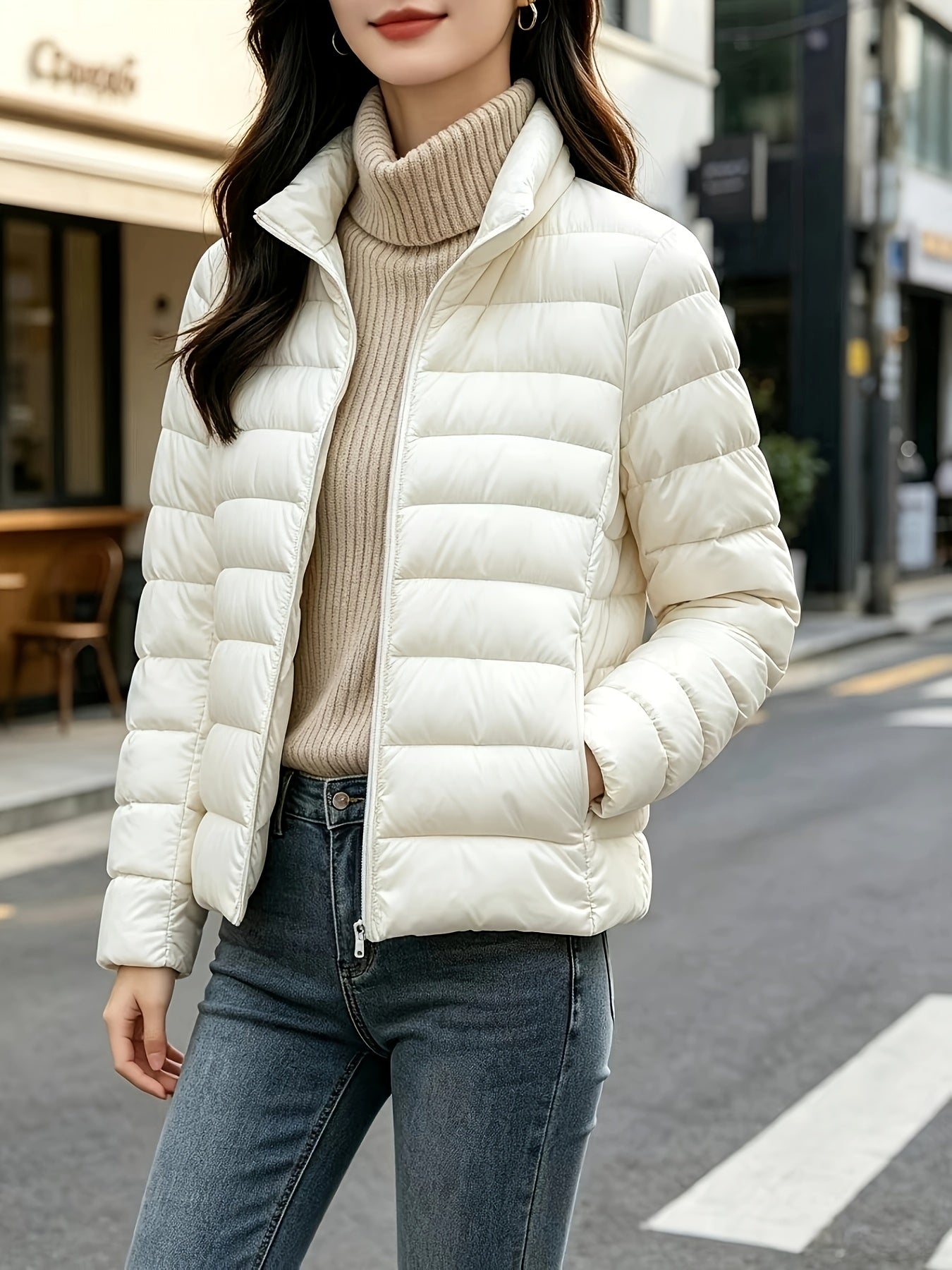 Women's Slim Lightweight Autumn Jacket with Stand Collar