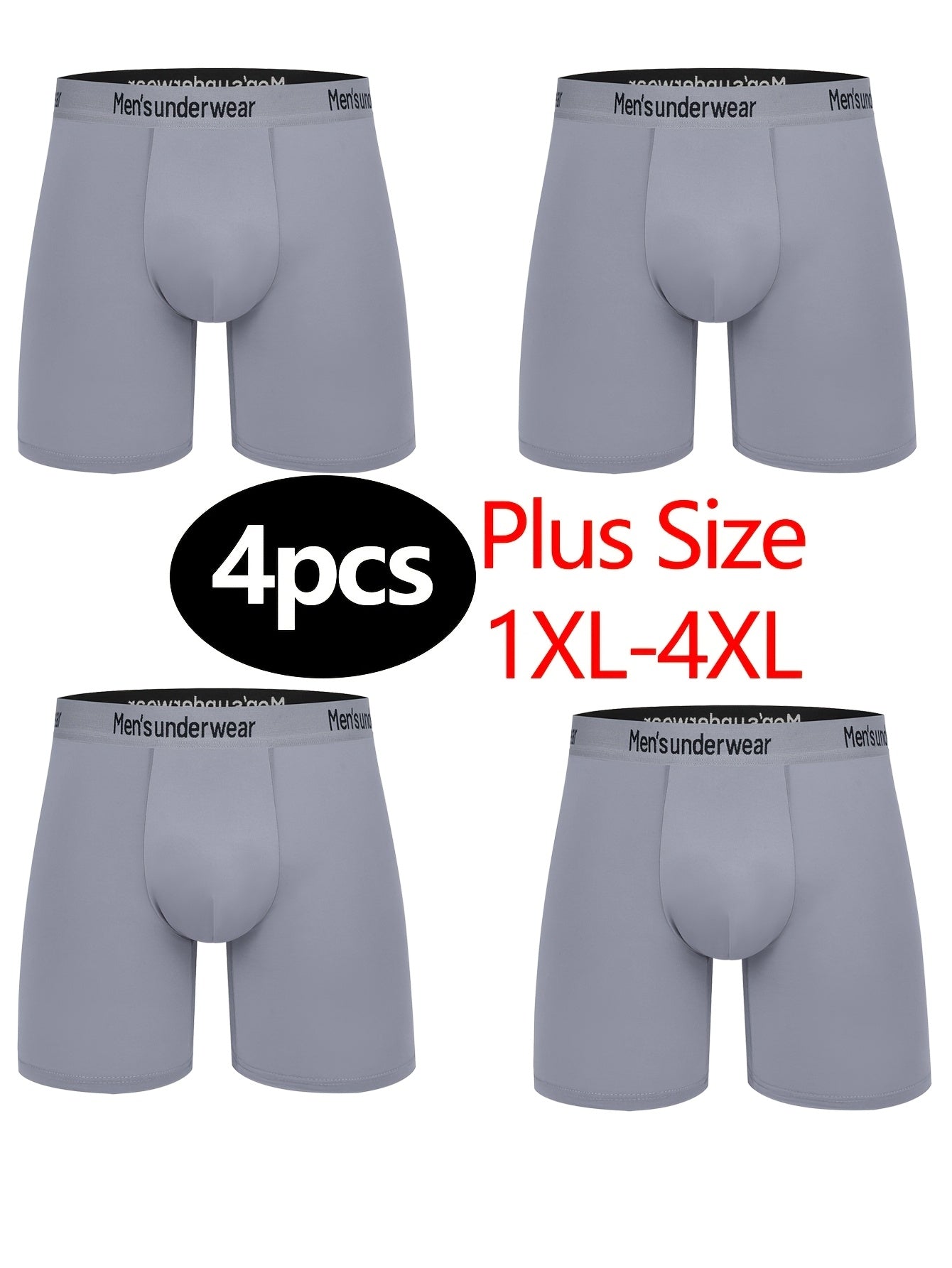 Men's Plus Size Long Briefs 4-Pack, Comfortable Polyester Blend