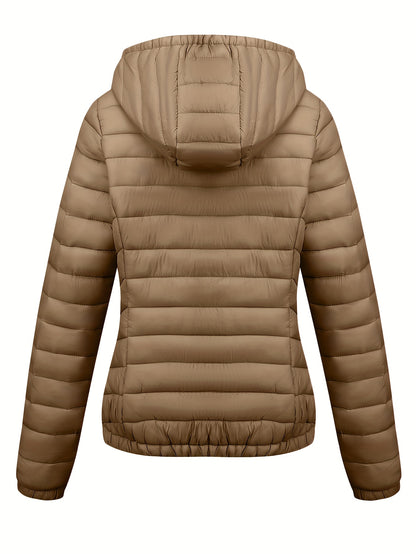 Կանացի թեթև, սև, գլխարկով ձմեռային բաճկոն՝ գրպաններով - Էլեգանտ երկար թևքերով վերնազգեստ, նեյլոնե նյութ, կայծակաճարմանդով դիզայն, իդեալական է առօրյա կամ ճանապարհորդության համար, ձմեռային վերարկուներ