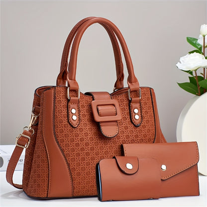 Plaid PU Leather Three-Piece Handbag Set for Women - Stylish & Spaciou