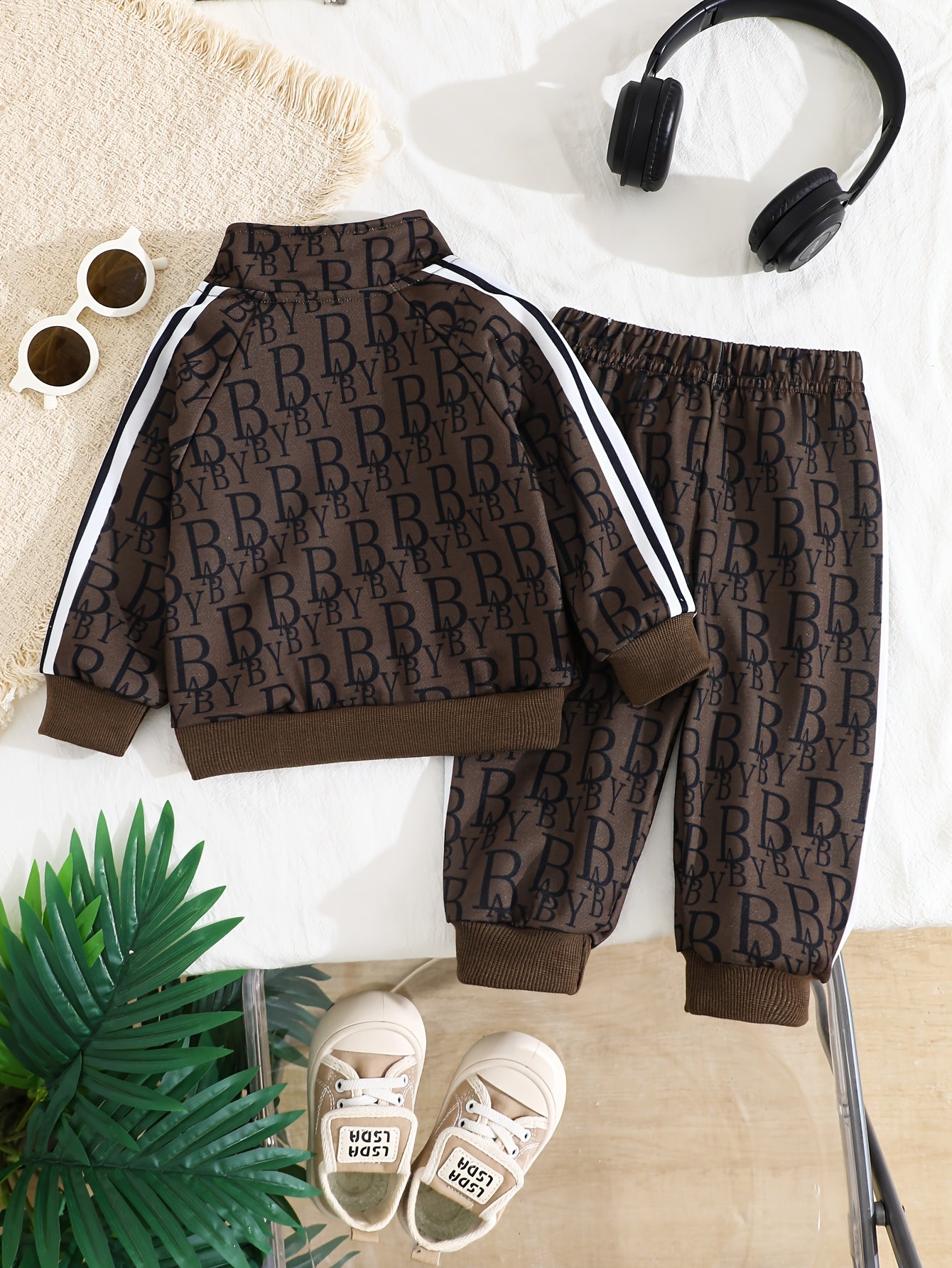 Baby Boy Fall Winter Letter Print Jacket and Pants Set