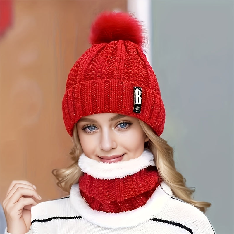 2pcs Winter Essentials Set - Thick Plush Pom Bucket Hat & Fleece-Lined Scarf | Windproof, Warm Beanie for Men & Women | Hand Wash Only, Winter Clothes, Cold Weather Gear, Cozy Headwear, Soft Texture, Stylish Headgear, Outdoor