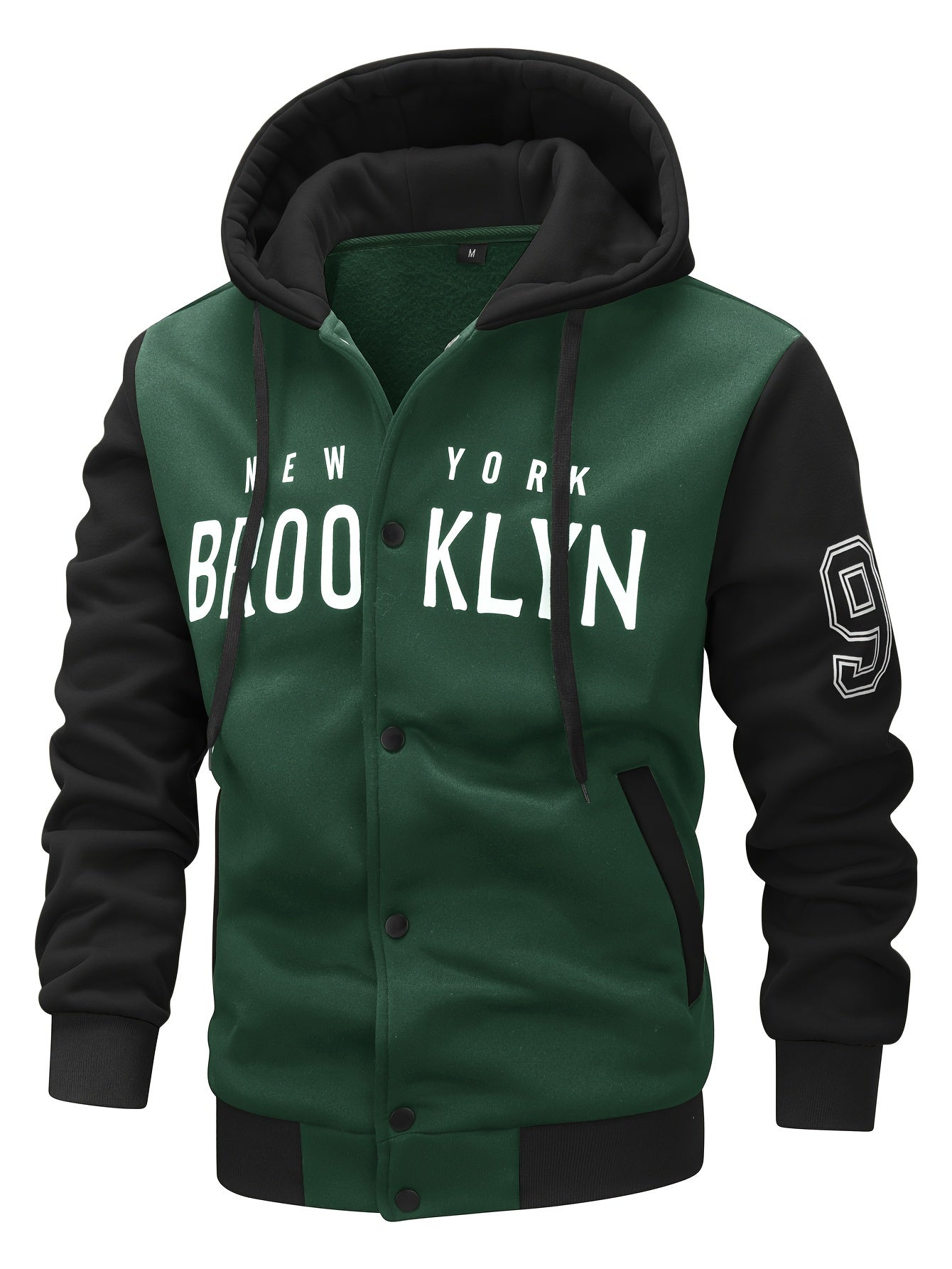Men's 'BROOKLYN' Pattern Color Blocking Hooded Jacket, Casual Preppy Style Coat For Spring And Autumn Outdoors As Gift