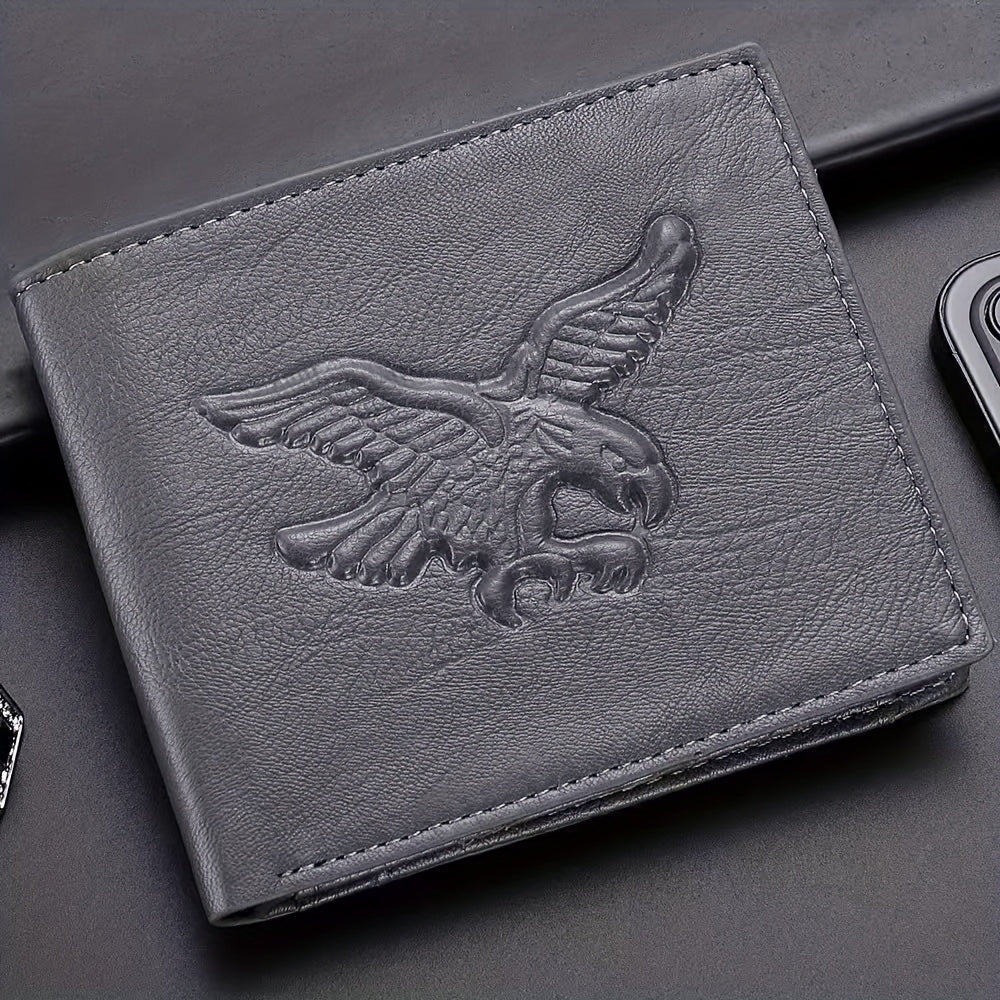Men'S Short Horizontal Vintage Wallet with Embossed Design And Eagle Coin Pouch