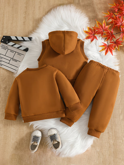 3-Piece Baby Boys Fall Winter Outfit Set with Pullover & Pants