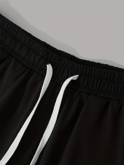 Men'S Summer Casual Sport Two-Piece Set - LADA Letter Pattern Print T-Shirt and Black Drawstring Shorts, Casual Sportswear, Regular Fit - Perfect for Summer Outdoor