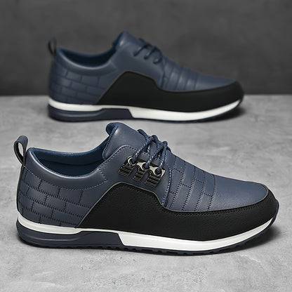 1pair Men'S Casual Business Sneakers, Round Toe, Low-Top, Solid Color, Faux Upper, with Fabric Lining, EVA Insole, PVC Sole, Lace-Up Closure for Daily and Leisure Wear