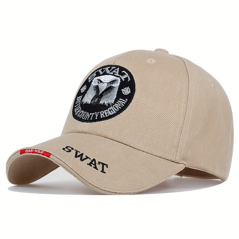 1pc Men's Eagle Embroidered Baseball Cap, "SWAT" Outdoor Adjustable Casual Hat Suitable For Spring And Autumn Travel