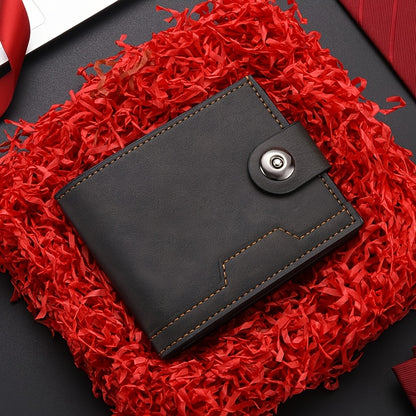 European Style Men Wallet Secure Button Business Short Model with Large Capacity Multi-Card Slots PU Wallet Trendy Youth Fashion