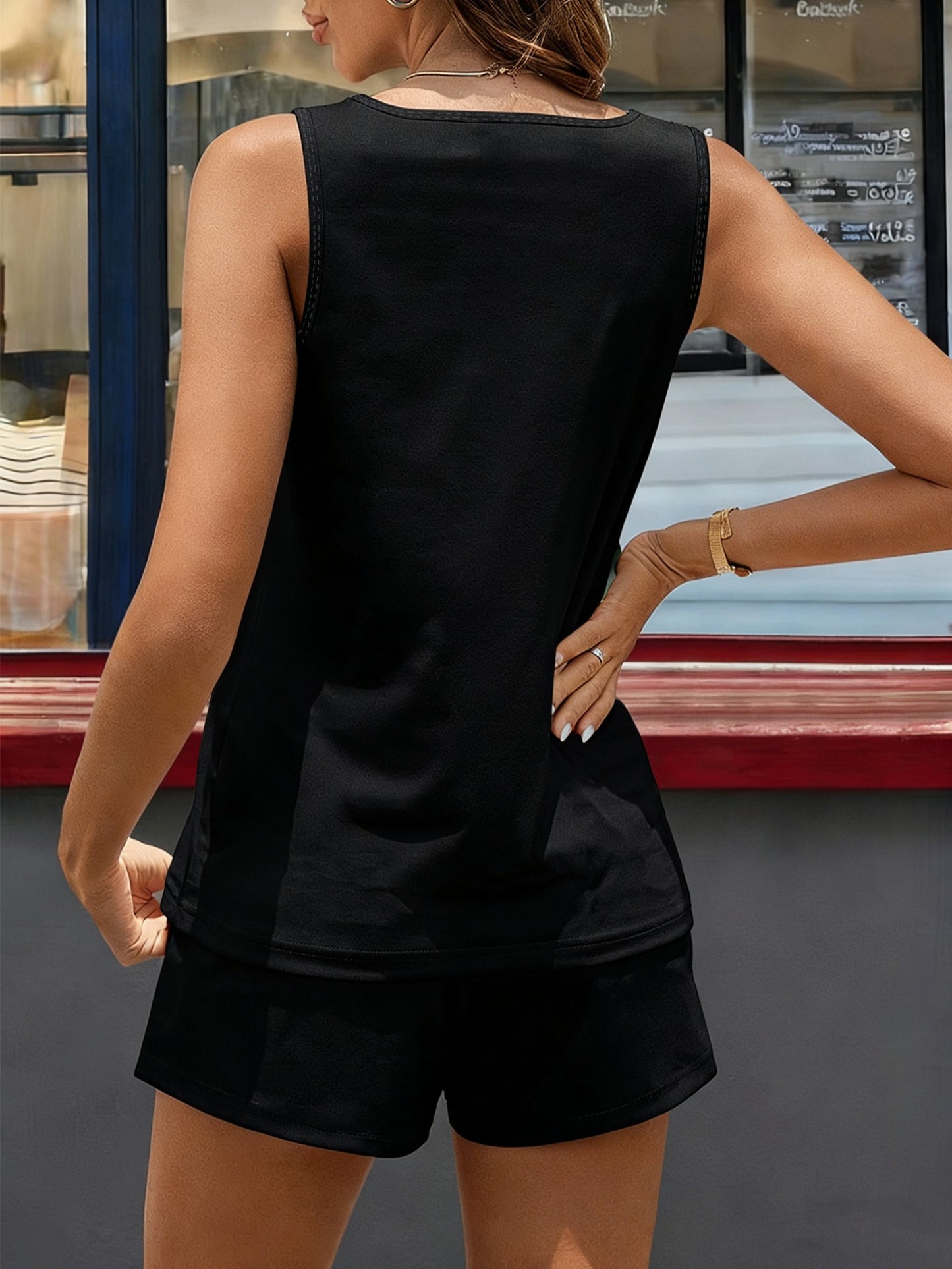 Women's Y2K Geometric Tank Top & Shorts Set, Spring-Summer