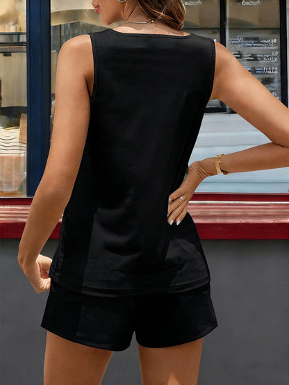 Women's Y2K Geometric Tank Top & Shorts Set, Spring-Summer