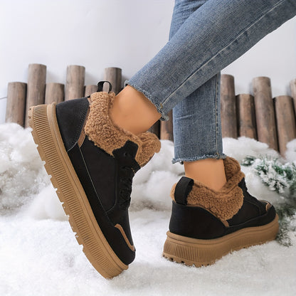 Women'S High-Top Fleece-Lined Thick Sole Height-Increasing Casual Sneakers - Geometric Pattern, Round Toe, Synthetic Cover Upper, Rubber Sole, Warm Winter Shoes for Petite Women, Winter Footwear | Geometric Pattern Shoes | Sy