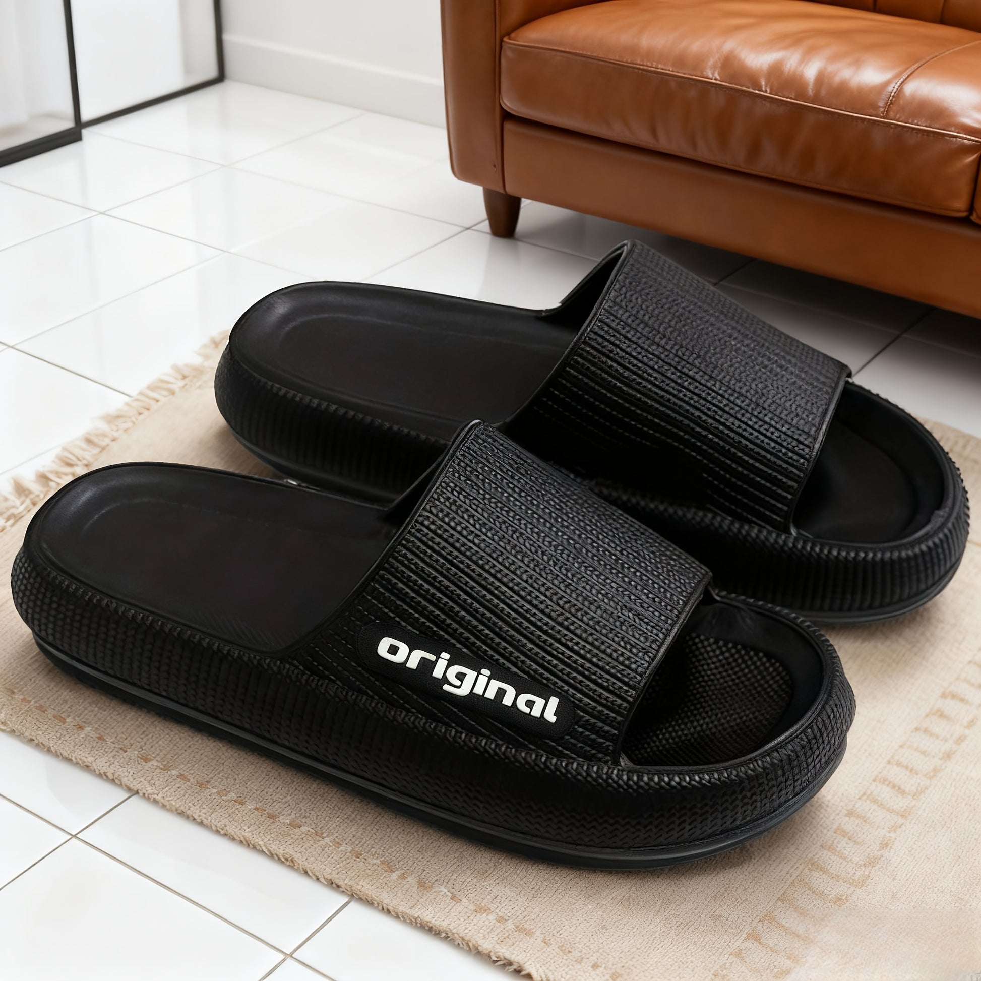 New Fashionable Side Letter Decals, Casual and Simple Original Design, Round Toe, Breathable EVA Material, Anti-Slip and Odor-Resistant, Indoor/Outdoor Slippers for Home Use - ayq
